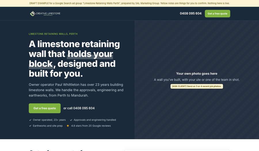 Preview of the Limestone Retaining Walls Perth landing page